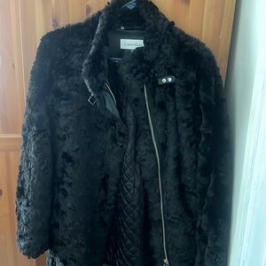 Silky black faux fur coat